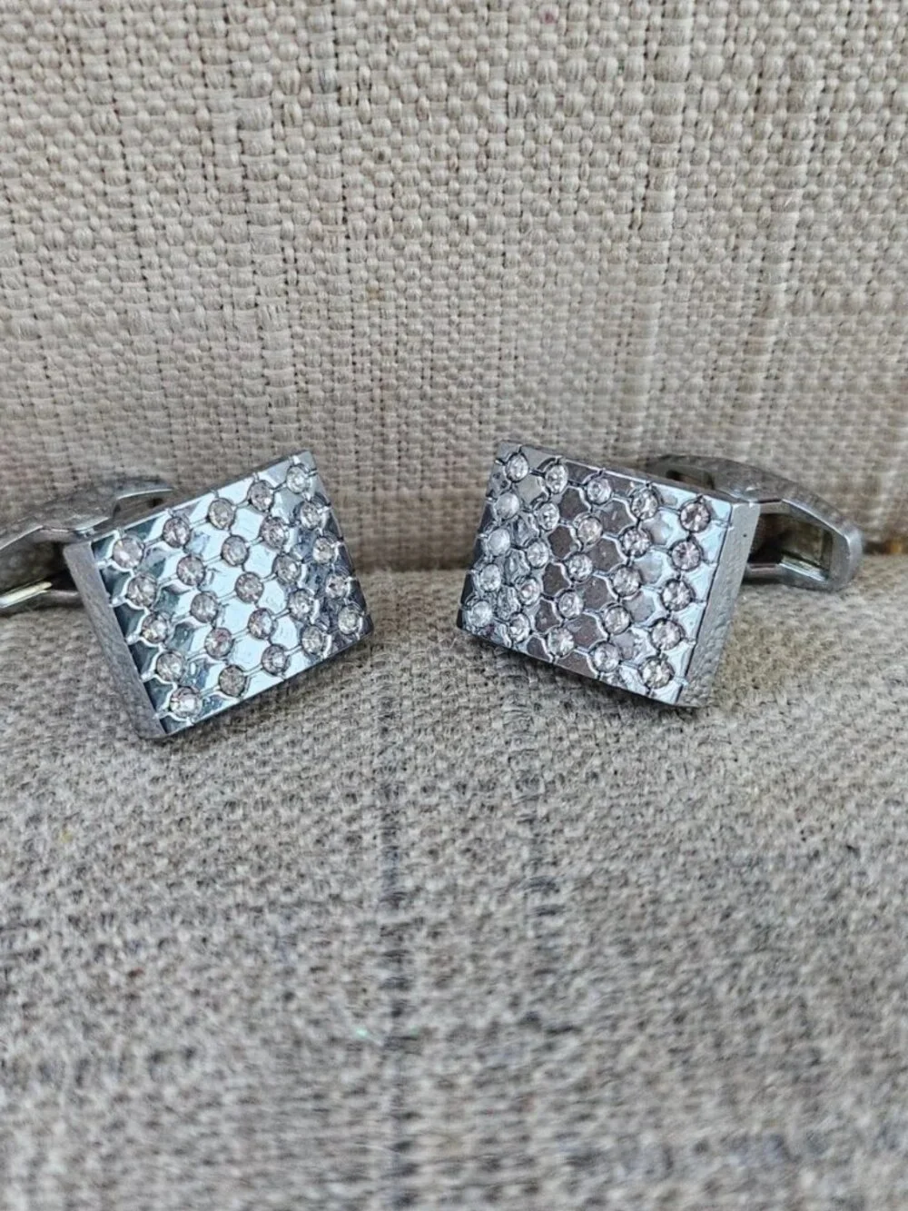 Crystals Accent Cufflinks Silver Tone Fashion Men Jewelry Cuff Links Father Day